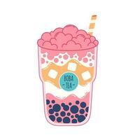 Bubble Milk Tea with tapioca pearls. Boba tea. Cold Asian Taiwanese drink. Summer cold drink vector