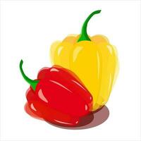 Red and yellow bell peppers in watercolor imitation on white background. Vector. vector