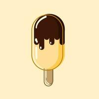 Yellow ice cream on peach background in chocolate glaze with highlights looks appetizing. Vector, object, EPS10. vector