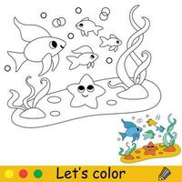 Kids coloring cute happy sea fish vector illustration