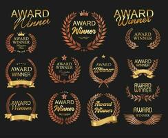 Award Winner emblem collection of gold laurel wreath on black background vector