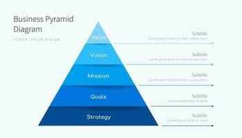 Abstract six-step pyramid infographic template, business diagram design in professional blue tone vector