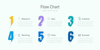 6 6 paso infografía fluir gráfico para negocio presentación diseñado con grande vistoso números vector