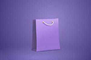 3d illustration of shopping bag, blank paper bag design element isolated on purple background vector