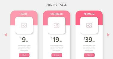 Pricing table design infographic for website or presentation. vector