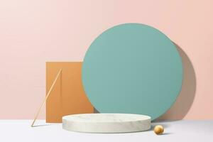 Modern geometric round and square paper background with marble podium in 3d illustration vector