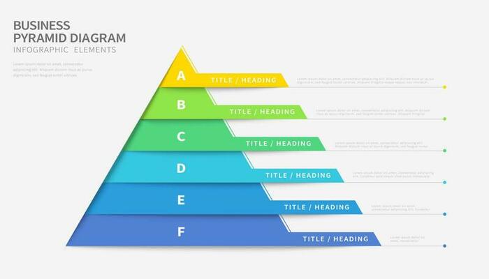 Business pyramid infographic diagram, abstract six step pyramid infographic design template