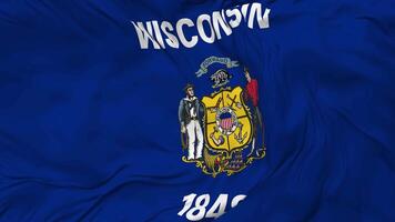 State of Wisconsin Flag Seamless Looping Background, Looped Bump Texture Cloth Waving Slow Motion, 3D Rendering video