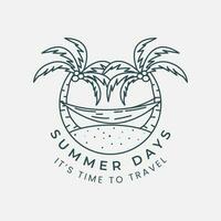 Summer Paradise Badge Style Line Art logo Vector Illustration template design. beach icon logo design