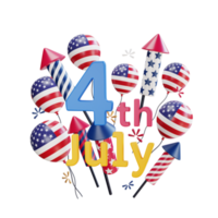 4th of july illustration with balloons firecrackers and gift present png