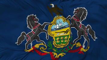 staat van Pennsylvania vlag naadloos looping achtergrond, lusvormige buil structuur kleding golvend langzaam beweging, 3d renderen video