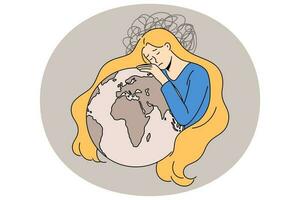 Sad Ukrainian woman hug planet earth vector