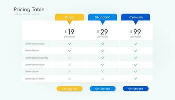 Pricing table infographic design with banner and options vector template