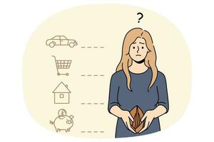 Confused woman with empty woman have debts vector