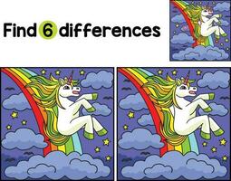 Unicorn Sliding on Rainbow Find The Differences vector