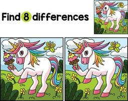 Unicorn Holding Ice Cream Find The Differences vector