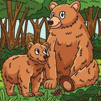 Mother Bear and Baby Bear Colored Cartoon vector