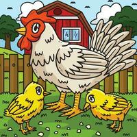 Hen and Chick Colored Cartoon Illustration vector