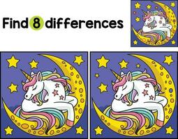 Unicorn Sleeping on the Moon Find The Differences vector