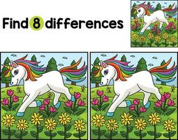 Unicorn Playing on the Flower Find The Differences vector