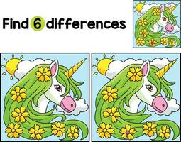 Unicorn Flower Find The Differences vector