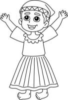 Happy Afro Girl Isolated Coloring Page for Kids vector