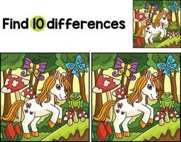 Fairy Unicorn in a Forest Find The Differences vector