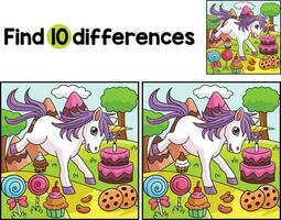 Unicorn on the Candy Land Find The Differences vector