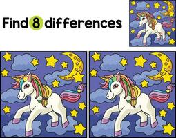 Unicorn with Cloud Star Moon Find The Differences vector