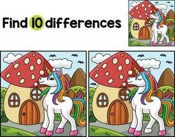 Unicorn Standing in Mushroom Find The Differences vector