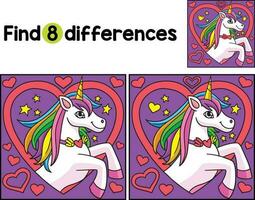 unicornio con corazón encontrar el diferencias vector