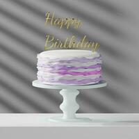 Cute birthday cake 3d colorful color Sweet cake with lettering font Happy Birthday for a surprise birthday, Valentine's, Day, on a white table. 3D render illustration design photo