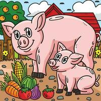 Mother Pig and Piglet Colored Cartoon Illustration vector