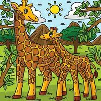 Mother Giraffe and Baby Giraffe Colored Cartoon vector