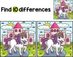 unicornio princesa y castillo encontrar el diferencias vector