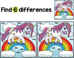 Unicorn Walking on Rainbow Find The Differences vector