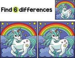 Unicorn Standing the Rainbow Find The Differences vector