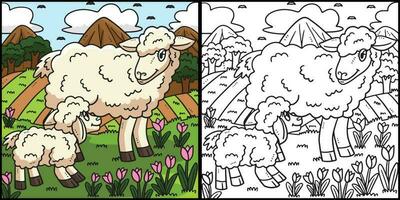 Mother Sheep and Lamb Coloring Page Illustration vector