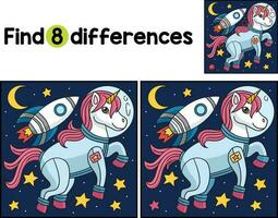 Unicorn Astronaut on Space Find The Differences vector