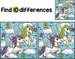 Flying Unicorn Find The Differences vector