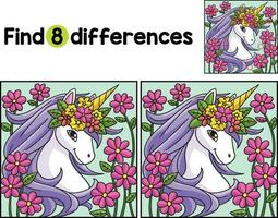 Unicorn with a Flower Wreath Find The Differences vector