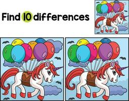 Unicorn Floating on Balloons Find The Differences vector