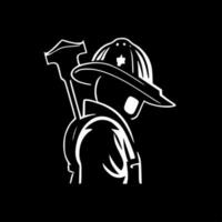 Firefighter, Black and White Vector illustration