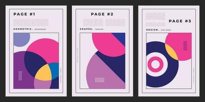 Colorful geometric shapes portrait background template copy space set. 3 abstract poster or banner design template. vector