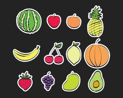 Set of fruits flat vector design. Colorful and different kind of fruits in hand drawn style. Suitable for cooking, food, or gardening related illustration.