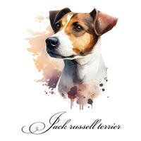 Watercolor illustration of a single dog breed jack russell terrier. Guide dog, a disability assistance dog. Watercolor animal collection of dogs. Dog portrait. Illustration of Pet. photo