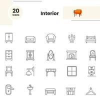 Interior Home Stuff Icon Set In Outline Style. vector