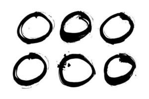 Set of circle dirty stroke brush. Hand painted line ink blob, grunge circle. Vector element illustration