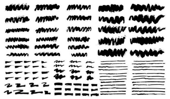 Set of brushstroke and paintbrush grunge template with black ink from brush stroke. Design grunge spatter dirty. Vector