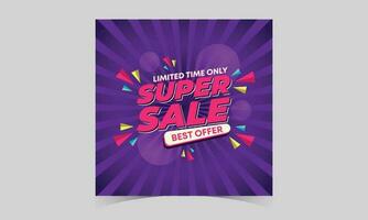 super sale banner template design. flash sale discount banner template promotion posts. Big discount special offer. web banner for mega sale promotion discount post end of season party background vector